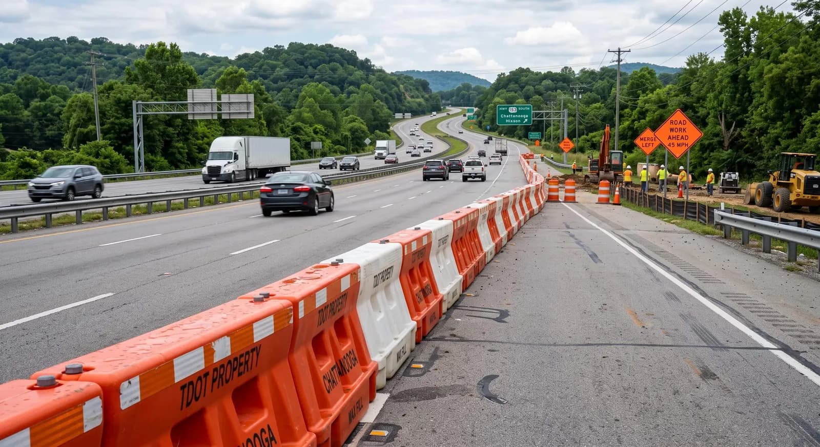 Interlocking water-filled plastic barrier sections forming a continuous work-zone wall